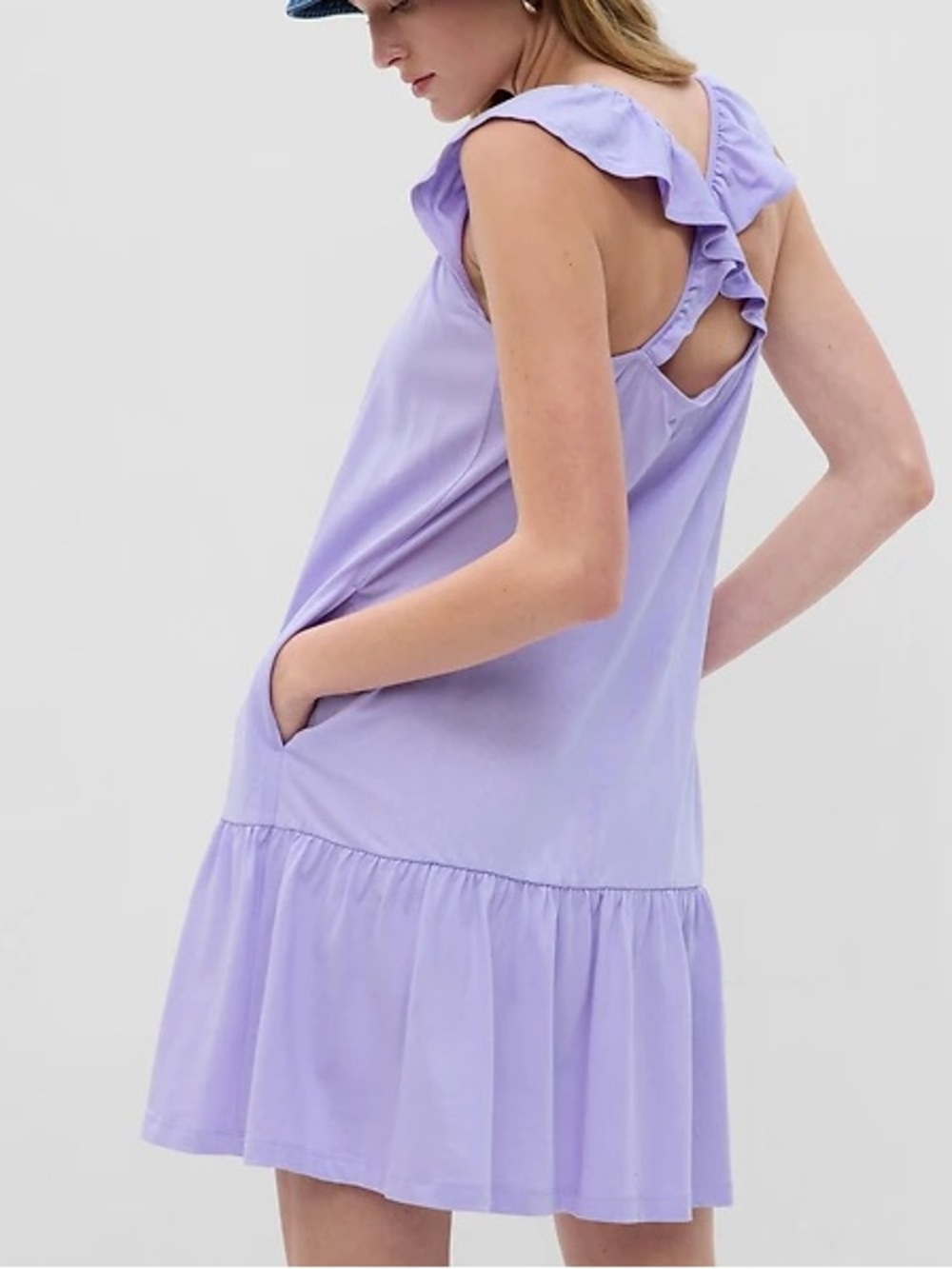 GAP Ruffle Hem Mini Dress Lavender Flutter Sleeve Large Cottagecore 25538